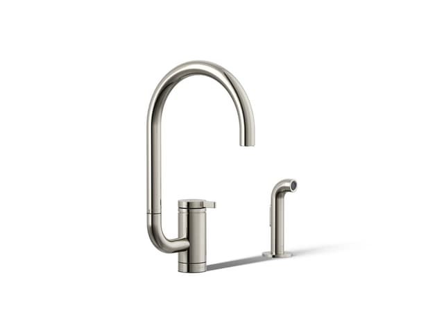 Kohler Components Single-handle kitchen sink faucet with two-function extended-reach spout and side sprayer - Vibrant Polished Nickel