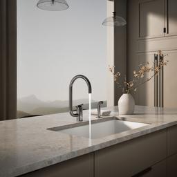 Kohler Components Single-handle kitchen sink faucet with two-function extended-reach spout and side sprayer - Vibrant Titanium - image 4