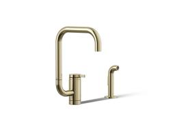 Kohler Components Single-handle kitchen sink faucet with two-function extended-reach spout and side sprayer - Vibrant French Gold - image 1