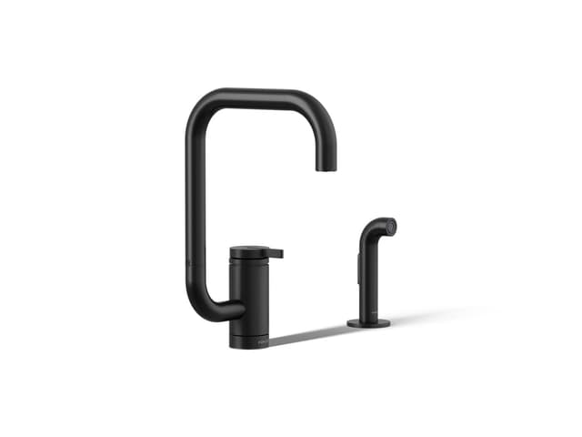 Kohler Components Single-handle kitchen sink faucet with two-function extended-reach spout and side sprayer - Matte Black