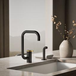 Kohler Components Single-handle kitchen sink faucet with two-function extended-reach spout and side sprayer - Matte Black With Brushed Moderne Brass - image 2
