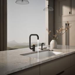 Kohler Components Single-handle kitchen sink faucet with two-function extended-reach spout and side sprayer - Matte Black With Brushed Moderne Brass - image 4