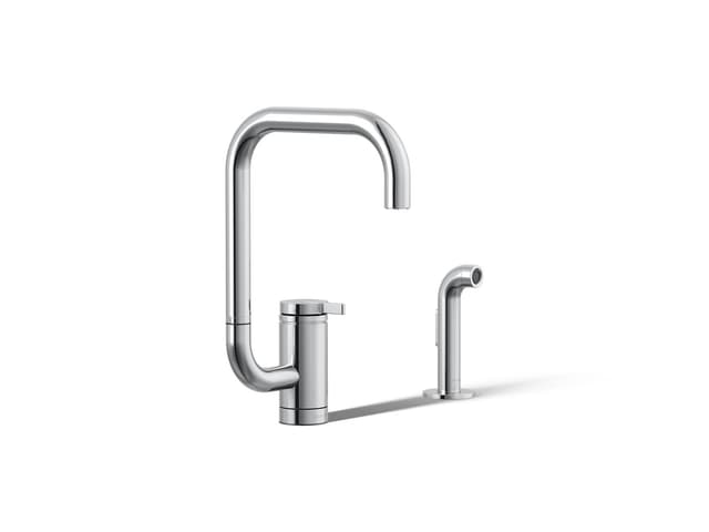 Kohler Components Single-handle kitchen sink faucet with two-function extended-reach spout and side sprayer - Polished Chrome