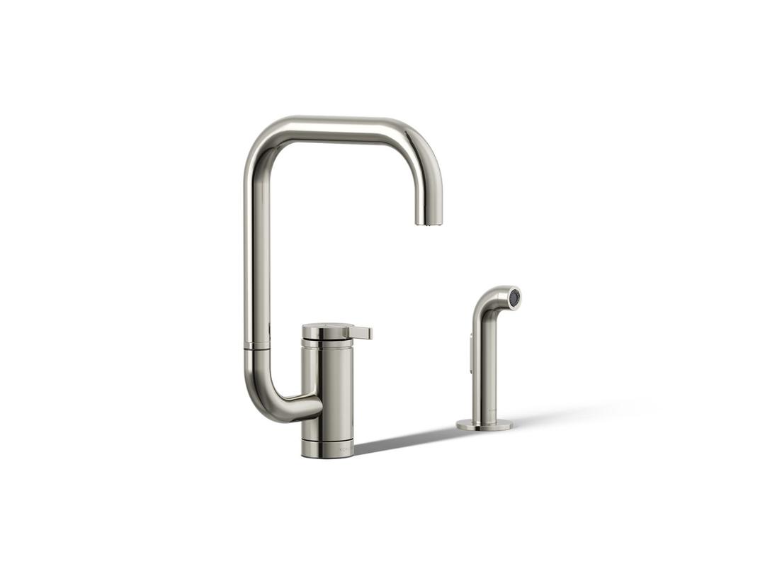 Kohler Components Single-handle kitchen sink faucet with two-function extended-reach spout and side sprayer - Vibrant Polished Nickel by Kohler
