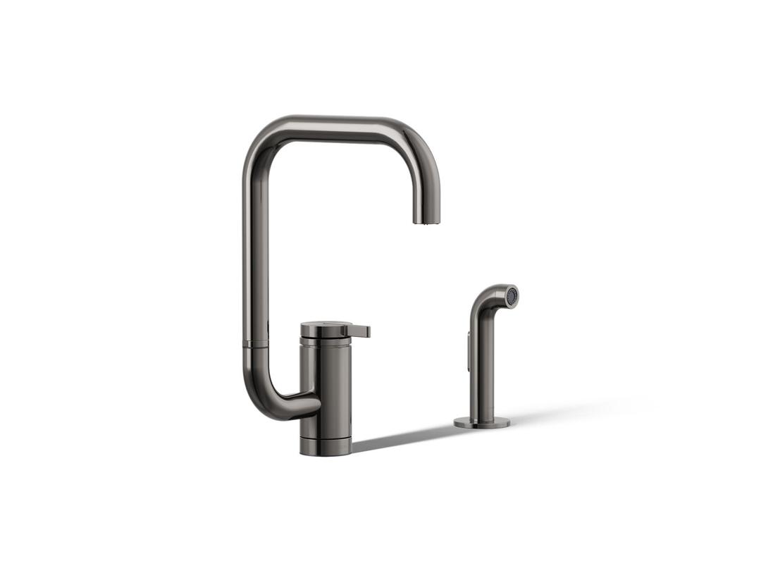 Kohler Components Single-handle kitchen sink faucet with two-function extended-reach spout and side sprayer - Vibrant Titanium by Kohler