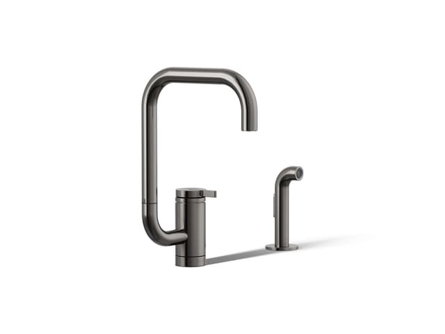 Kohler Components Single-handle kitchen sink faucet with two-function extended-reach spout and side sprayer - Vibrant Titanium