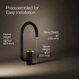 Kohler Components Single-handle bar sink faucet with two-function extended-reach spout - Matte Black With Brushed Moderne Brass - image 3