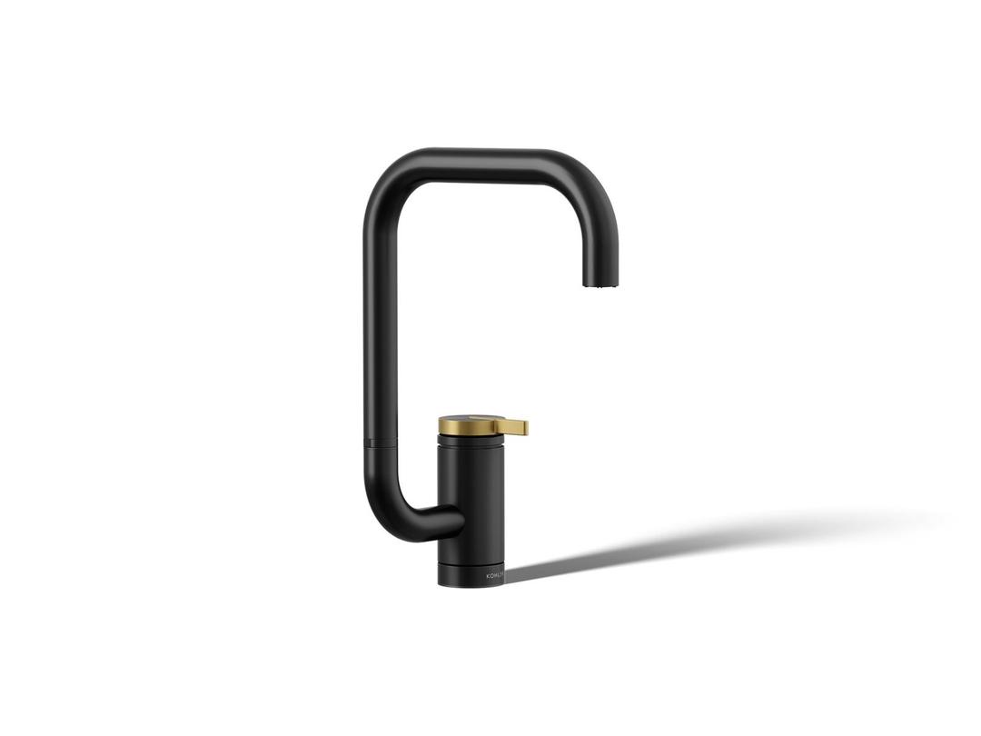 Kohler Components Single-handle bar sink faucet with two-function extended-reach spout - Matte Black With Brushed Moderne Brass by Kohler
