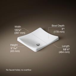 Kohler DemiLav 18-1/4'' rectangular vessel bathroom sink, no overflow - White - image 3