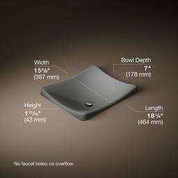 Kohler DemiLav 18-1/4'' rectangular vessel bathroom sink, no overflow - Thunder Grey - image 3