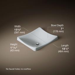 Kohler DemiLav 18-1/4'' rectangular vessel bathroom sink, no overflow - Ice Grey - image 3