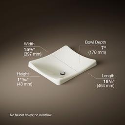 Kohler DemiLav 18-1/4'' rectangular vessel bathroom sink, no overflow - Biscuit - image 3