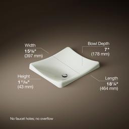 Kohler DemiLav 18-1/4'' rectangular vessel bathroom sink, no overflow - Dune - image 3