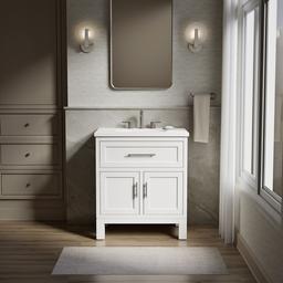Kohler Quo 30'' bathroom vanity cabinet with sink and quartz top - White - image 2