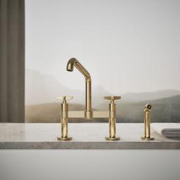BilletE Two-hole bridge kitchen sink faucet with side sprayer - image 5