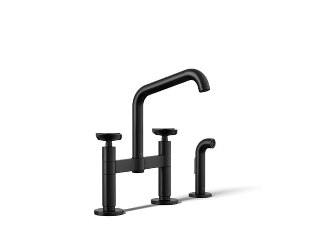 Kohler BilletE Two-hole bridge kitchen sink faucet with side sprayer - Matte Black