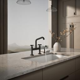 BilletE Two-hole bridge kitchen sink faucet with side sprayer - Matte Black - image 4