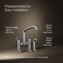 BilletE Two-hole bridge kitchen sink faucet with side sprayer - Polished Chrome - image 3