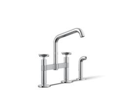 BilletE Two-hole bridge kitchen sink faucet with side sprayer - Polished Chrome - image 1