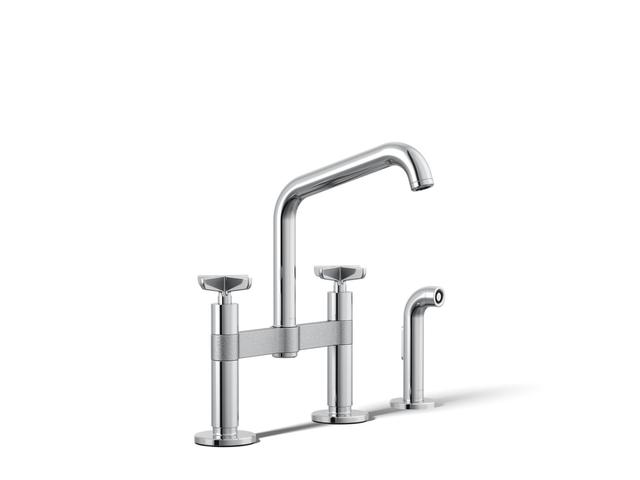 BilletE Two-hole bridge kitchen sink faucet with side sprayer