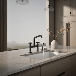 BilletE Two-hole bridge kitchen sink faucet with side sprayer - Matte Black - image 4