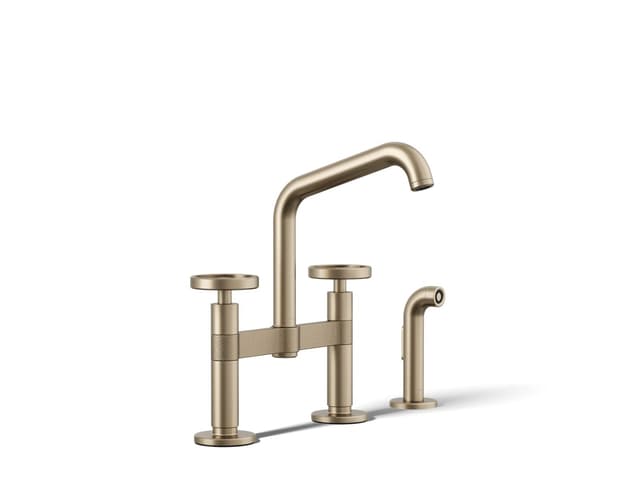 Kohler BilletE Two-hole bridge kitchen sink faucet with side sprayer - Vibrant Brushed Bronze