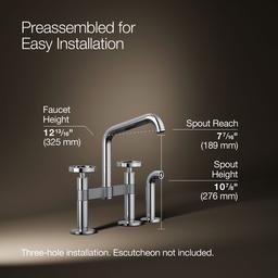 BilletE Two-hole bridge kitchen sink faucet with side sprayer - Polished Chrome - image 3