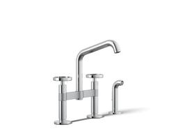 BilletE Two-hole bridge kitchen sink faucet with side sprayer - Polished Chrome - image 1