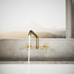 BilletE Two-hole wall-mount bridge kitchen sink faucet - Vibrant Brushed Moderne Brass - image 4