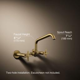 BilletE Two-hole wall-mount bridge kitchen sink faucet - Vibrant Brushed Moderne Brass - image 3