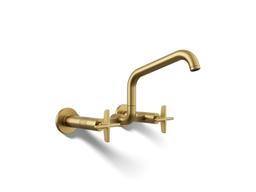 BilletE Two-hole wall-mount bridge kitchen sink faucet - Vibrant Brushed Moderne Brass - image 1