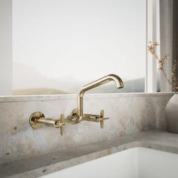 BilletE Two-hole wall-mount bridge kitchen sink faucet - Vibrant French Gold - image 2