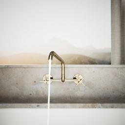 BilletE Two-hole wall-mount bridge kitchen sink faucet - Vibrant French Gold - image 4