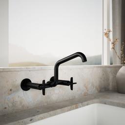 BilletE Two-hole wall-mount bridge kitchen sink faucet - Matte Black - image 2