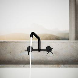 BilletE Two-hole wall-mount bridge kitchen sink faucet - Matte Black - image 4