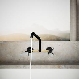BilletE Two-hole wall-mount bridge kitchen sink faucet - Matte Black With Brushed Moderne Brass - image 4