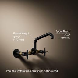 BilletE Two-hole wall-mount bridge kitchen sink faucet - Matte Black With Brushed Moderne Brass - image 3