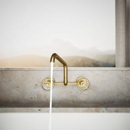 BilletE Two-hole wall-mount bridge kitchen sink faucet - Vibrant Brushed Moderne Brass - image 4