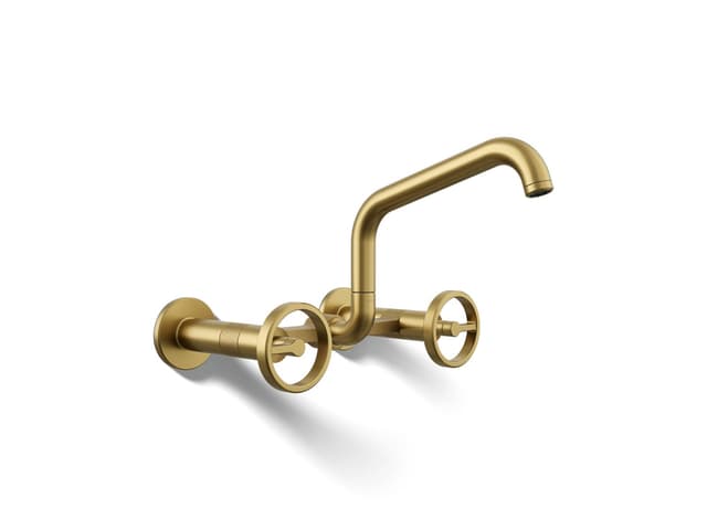 Kohler BilletE Two-hole wall-mount bridge kitchen sink faucet - Vibrant Brushed Moderne Brass