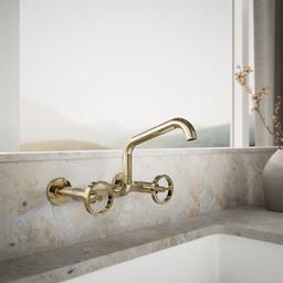 BilletE Two-hole wall-mount bridge kitchen sink faucet - Vibrant French Gold - image 2