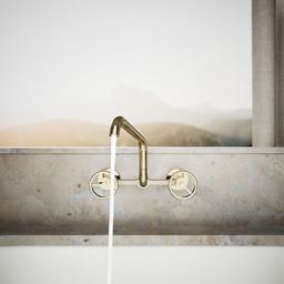 BilletE Two-hole wall-mount bridge kitchen sink faucet - Vibrant French Gold - image 4