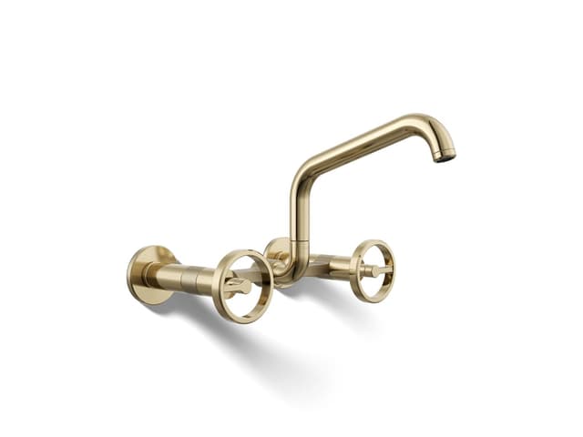 Kohler BilletE Two-hole wall-mount bridge kitchen sink faucet - Vibrant French Gold