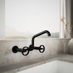 BilletE Two-hole wall-mount bridge kitchen sink faucet - Matte Black - image 2
