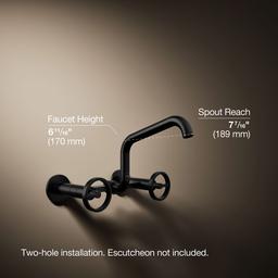 BilletE Two-hole wall-mount bridge kitchen sink faucet - Matte Black - image 3