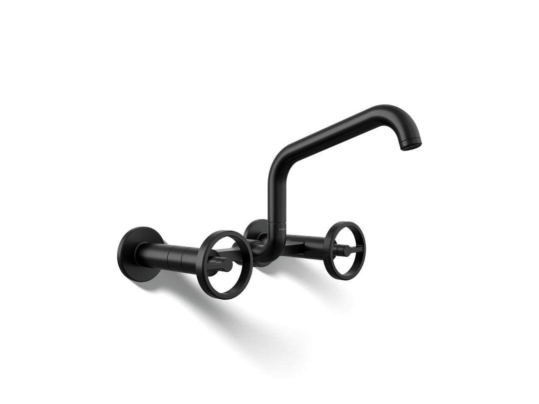 BilletE Two-hole wall-mount bridge kitchen sink faucet - Matte Black by Kohler