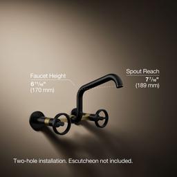 BilletE Two-hole wall-mount bridge kitchen sink faucet - Matte Black With Brushed Moderne Brass - image 3