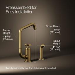 BilletE Single-handle kitchen sink faucet with two-function extended-reach spout and side sprayer - Vibrant Brushed Moderne Brass - image 3