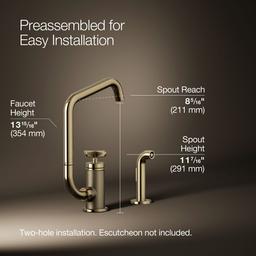BilletE Single-handle kitchen sink faucet with two-function extended-reach spout and side sprayer - Vibrant French Gold - image 3