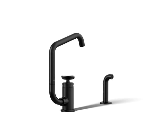 Kohler BilletE Single-handle kitchen sink faucet with two-function extended-reach spout and side sprayer - Matte Black