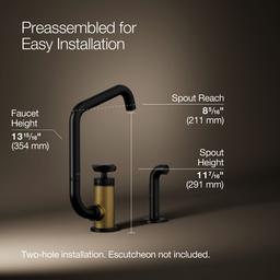 BilletE Single-handle kitchen sink faucet with two-function extended-reach spout and side sprayer - Matte Black With Brushed Moderne Brass - image 3